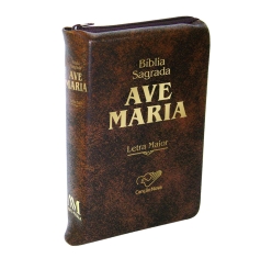 Bíblia Sagrada Ave Maria Letra Maior - Marron Ziper