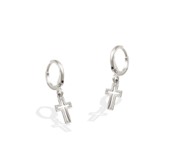 Brinco Prata Argolinha com Cruz Diamantada 10 mm