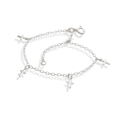 Pulseira Prata Cadeado Elo Longo com 5 Cruz Facetada