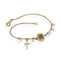 Pulseira Medalha das Duas Cruzes Cruz e Zircônia - Semijoia