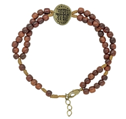 Pulseira Terço Medalha das Duas Cruzes - Ouro Velho