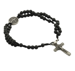 Pulseira Terço São Bento - Contas  Vulcânicas Preto