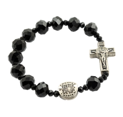 Pulseira Medalha Duas Cruzes Cristal Preta