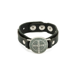 Pulseira de Couro Preta Medalha São Bento