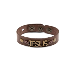 Pulseira de Couro Marrom Jesus