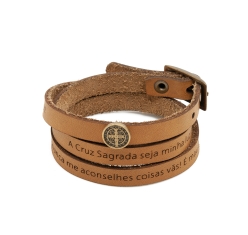 Pulseira de Couro Caramelo Regulável São Bento