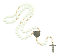Terço Medalha das Duas Cruzes Cristal Branco