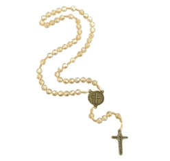 Terço Medalha das Duas Cruzes Cristal Dourado
