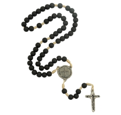 Terço Medalha das Duas Cruzes Preto Fosco