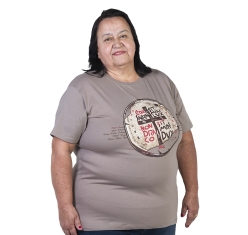 Baby Look Plus Size Medalha das Duas Cruzes - Cinza Pedra