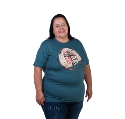Baby Look Plus Size Medalha das Duas Cruzes - Petróleo