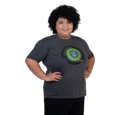 Baby Look Plus Size Meu Escudo é a Fé - Cinza Estonada