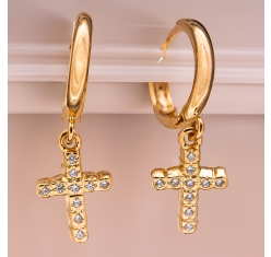 Brinco Cruz Strass - Semijoia