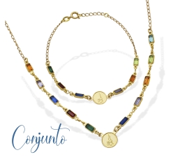 Conjunto Pedras Coloridas Nossa Senhora de Fátima - Semijoia