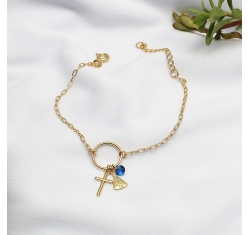 Pulseira Nossa Senhora Aparecida, Cruz e Cristal Azul