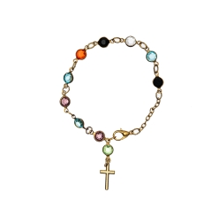 Pulseira Pingente Cruz com Pedras Coloridas