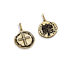 Pingente Medalha das Duas Cruzes Ouro 18K - 15mm