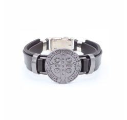 Pulseira de Couro Medalha São Bento - Onix