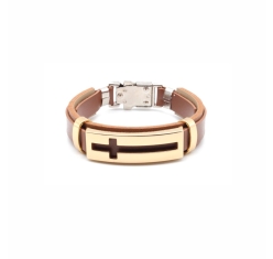 Pulseira de Couro Cruz Vazada - Dourada