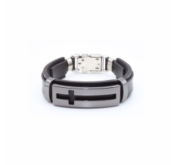 Pulseira de Couro Cruz Vazada - Onix