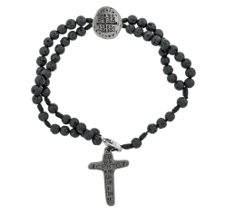 Pulseira Terço com Cruz Medalha das Duas Cruzes - Níquel