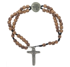 Pulseira Terço com Cruz Medalha das Duas Cruzes - Níquel