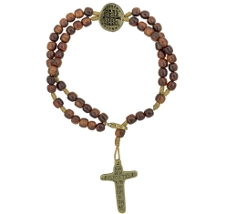 Pulseira Terço com Cruz Medalha das Duas Cruzes - Ouro Velho
