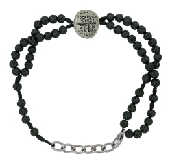 Pulseira Terço Medalha das Duas Cruzes - Níquel