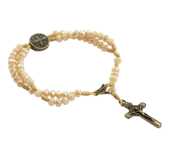Pulseira Terço Cristal São Bento - Contas de Cristal Bege