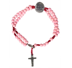 Terço Pulseira Infantil Medalha das Duas Cruzes - Pedra Cerâmica Rosa