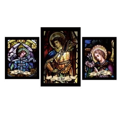 Trio de Quadros Santos Arcanjos - Moldura Preta